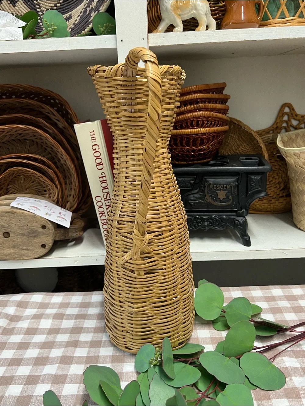 Vintage wicker rattan vase basket boho decor